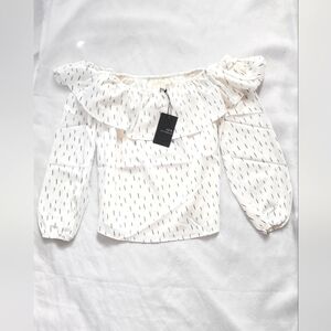 NWT!Winter White Holiday Ready J.O.A. Anthropologie Luxe Women's Blouse Small